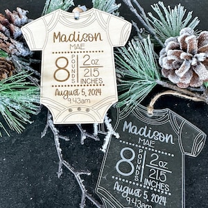 Baby&#39;s First Christmas Ornament | 1st Christmas | Holiday Gift | Onesie | Custom Ornament | Birth Stats | Baby Keepsake | Gift for New Mom