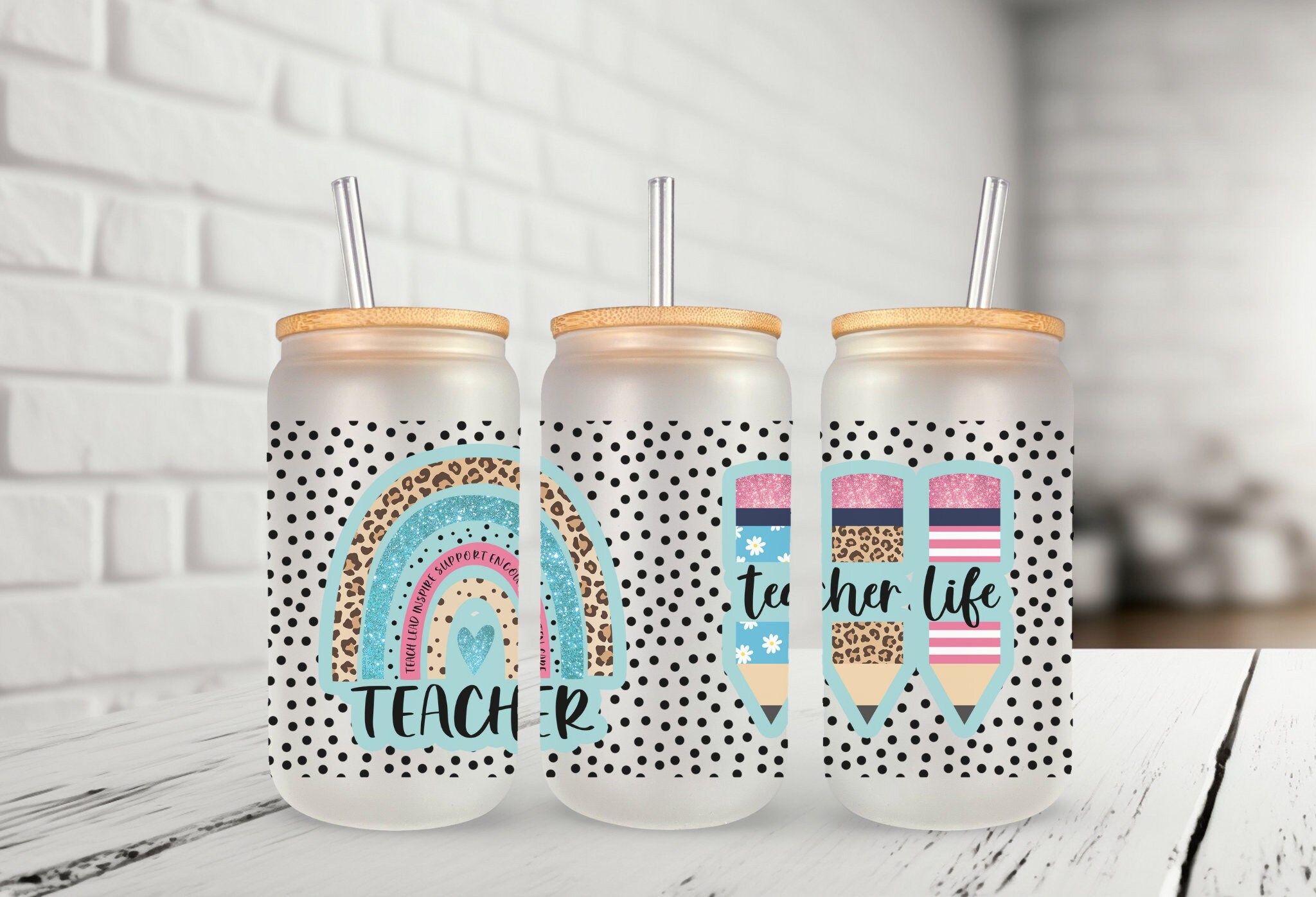 Living That Teacher Life Personalization Iced Coffee Cup 16oz Glass Soda  Can Cup W/ Bamboo Top & Glass Straw Glass Libby Cup Teacher Gift 