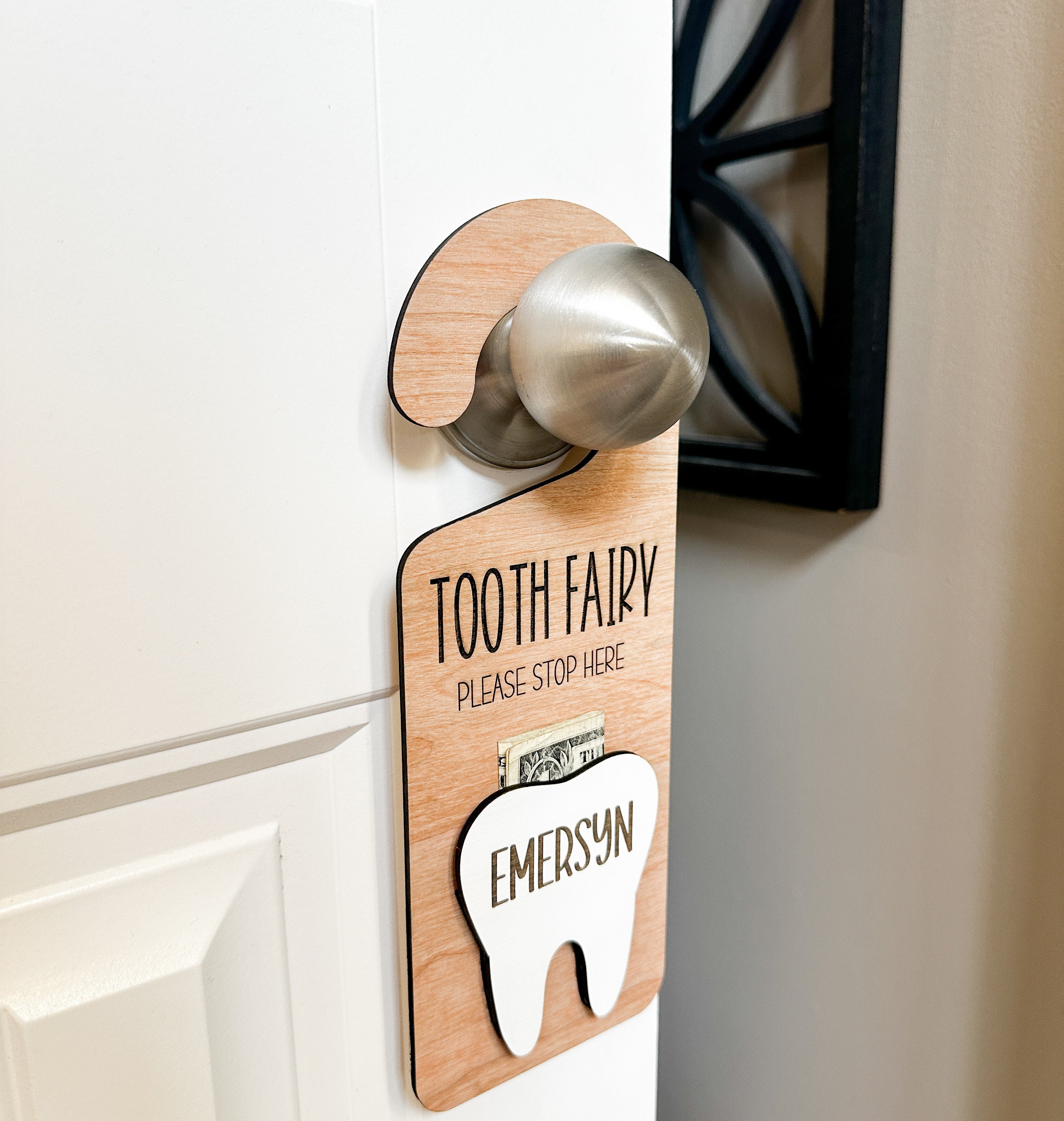 Personalized Tooth Fairy Door Hanger | Cherry Plywood Money Holder - Etsy