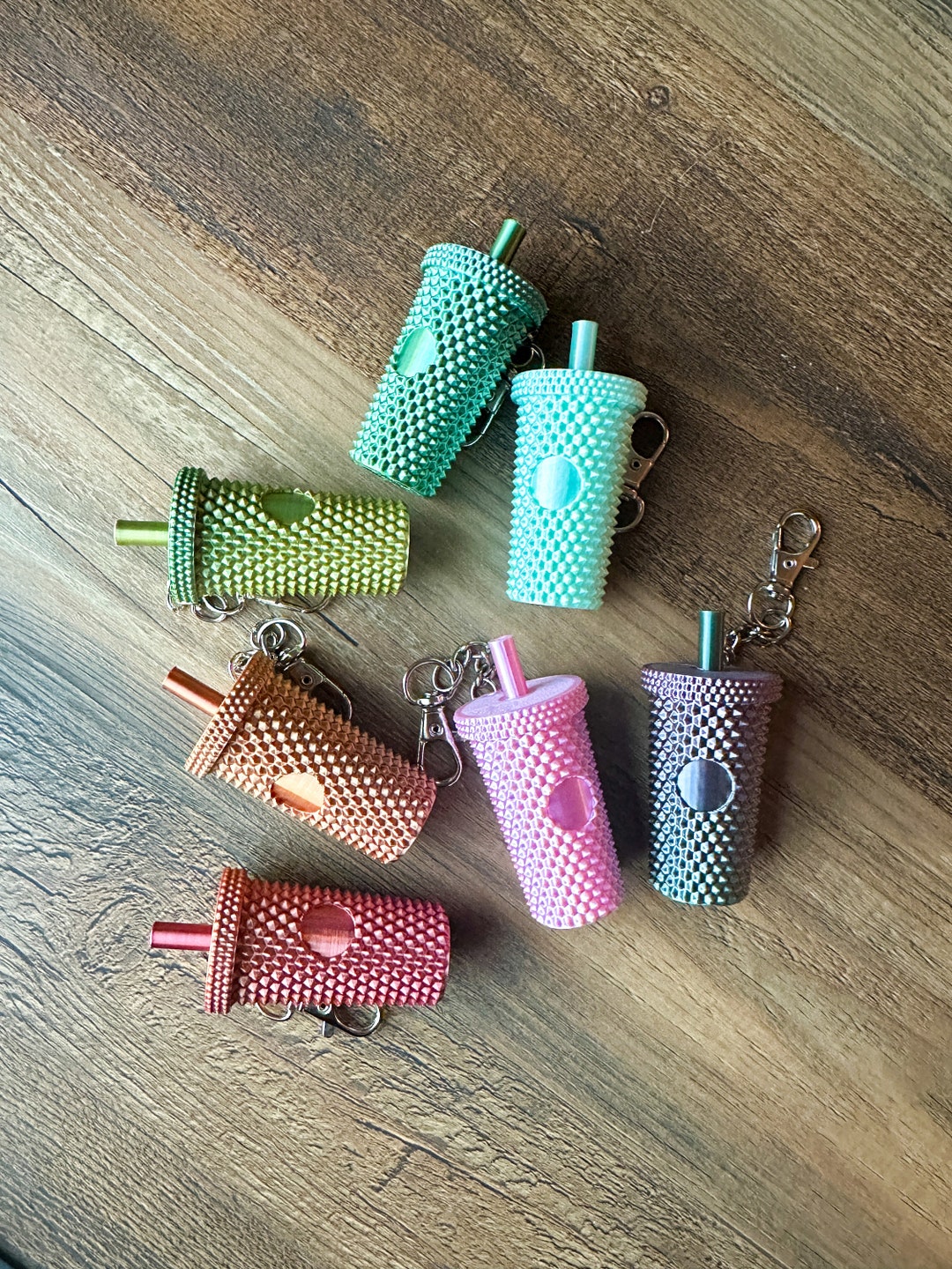 Starbucks Inspired Keychain 3D Printed Metallic Keychain Studded