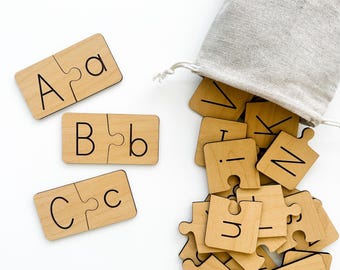 Montessori Maple Plywood Letter Matching Puzzle | Alphabet Learning Toy
