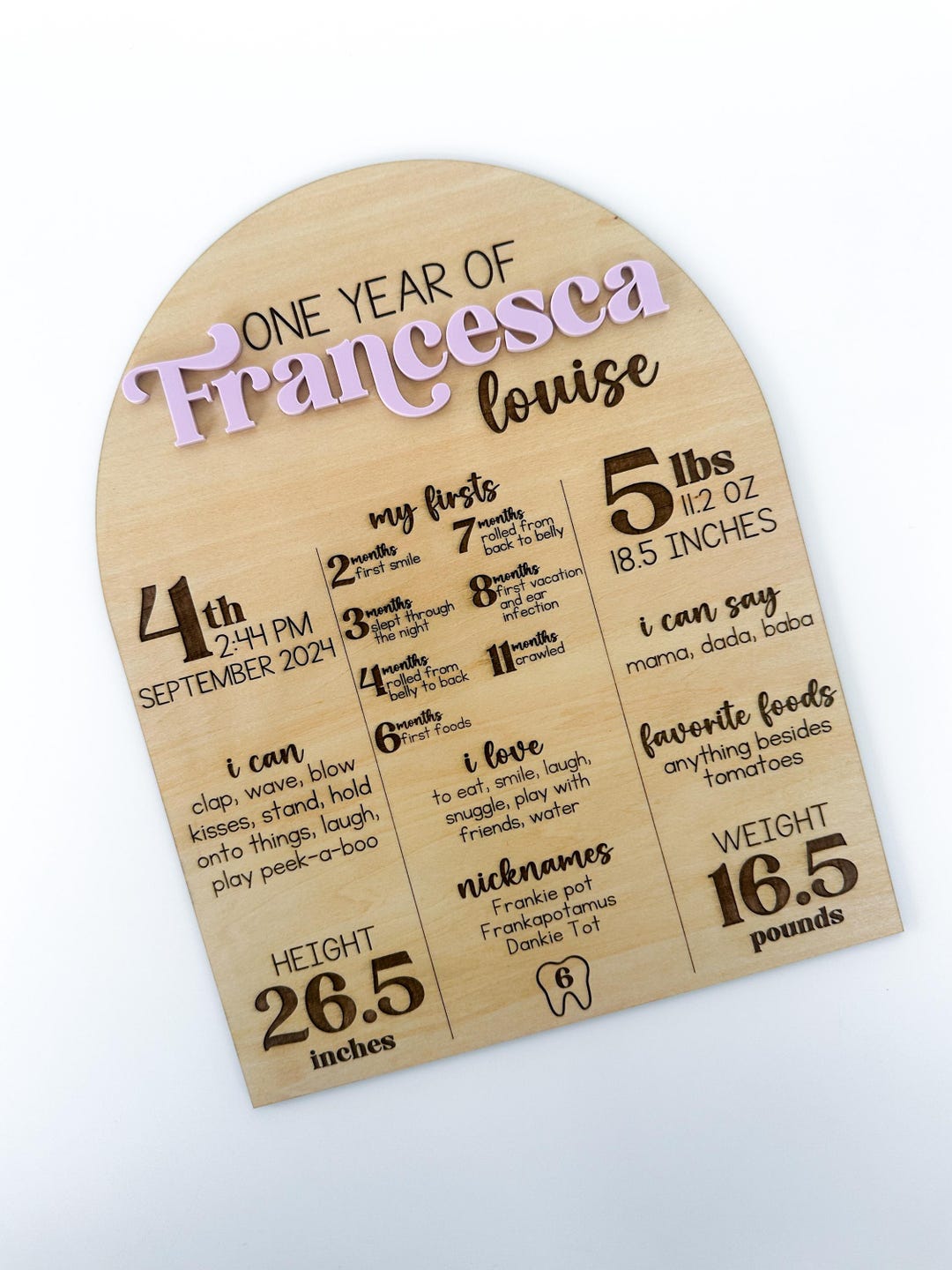 Personalized One Year of Board | First Birthday Milestone Board ...