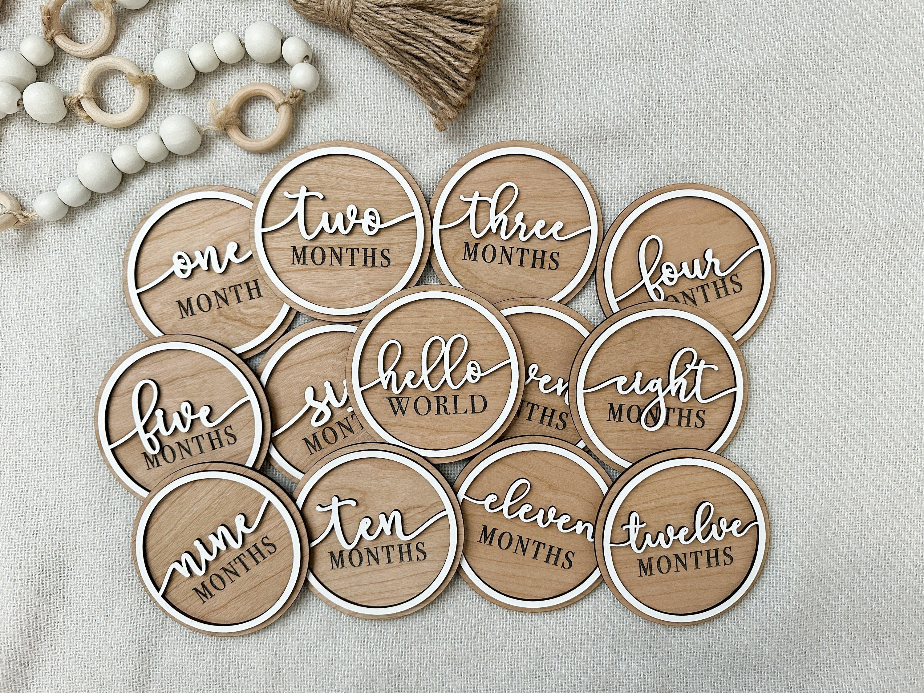 Engraved Wood Baby Milestone Discs | Newborn Photo Prop - Etsy