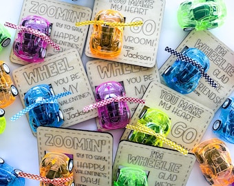 Class Set of Valentines | Personalized Kids Valentines | Pull Back Toy Cars | Non-Candy Valentines | Valentines for Boys