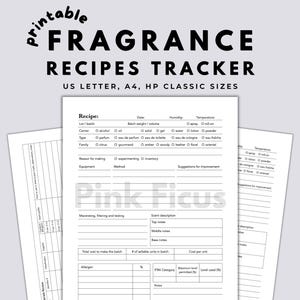 Printable perfume | fragrance recipes tracker for hobbyists and professionals to keep track of ingredients, production methods, costs & more