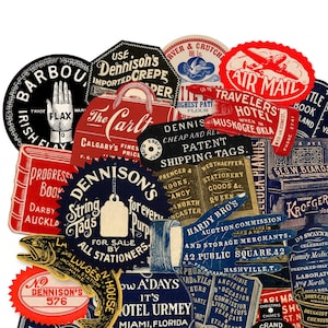 Assortiment vintage reclamelabels, 25-delige hoogwaardige lasergesneden reproducties