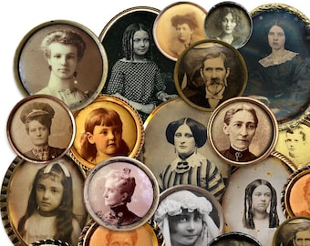 Antique Photo Brooch Pins Paper Cuts 20 High-Quality Laser Reproductions, Vintage Circular Round Photos Snapshots Scrapbooking Button Pins