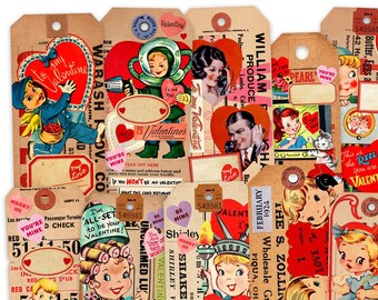 Vintage Valentines Day Gift Tags Paper Die Cuts, Printed Vintage Valentines Paper Decorations High-Quality Laser Reproductions Scrapbooking