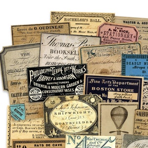 Antike Werbeetiketten, Vintage Rahmentextetiketten, Vintage gealterte Distressed-Etikettenaufkleber Die Cut Outs Hochwertige Laser-Reproduktionen