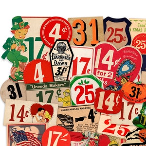 All Holidays Vintage Lebensmittel Preisetiketten & Tags Papierschnitte, bedruckte Aufkleber Sortiment von 20 Stück hochwertige Laser Reproduktionen