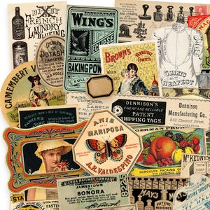 Vintage Junk Journal Ephemera Die Cuts, High- Quality Laser Paper Cuts Kit for Scrapbooking Collage Pack, Vintage Labels Tickets Fussy Cuts