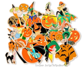 Vintage Halloween 12 Piece Flappers Die Cuts High-Quality Laser Reproductions  Size of Cuts Vary From 3.5" - 1.75"