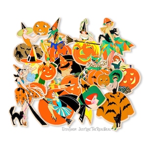 Vintage Halloween 12 pezzi Flappers Fustellati Riproduzioni laser di alta qualità Le dimensioni dei tagli variano da 3,5" a 1,75"