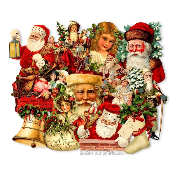 Victorian Christmas Paper Die Cuts, Printed Christmas Paper Decorations High-Quality Laser Reproductions Size of Cuts Vary 3.25"-1.75"