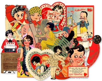 Vintage 1920s Valentines Day Paper Die Cuts 2"-3", Printed Vintage Valentines Paper Decorations High-Quality Laser Reproductions Cuts