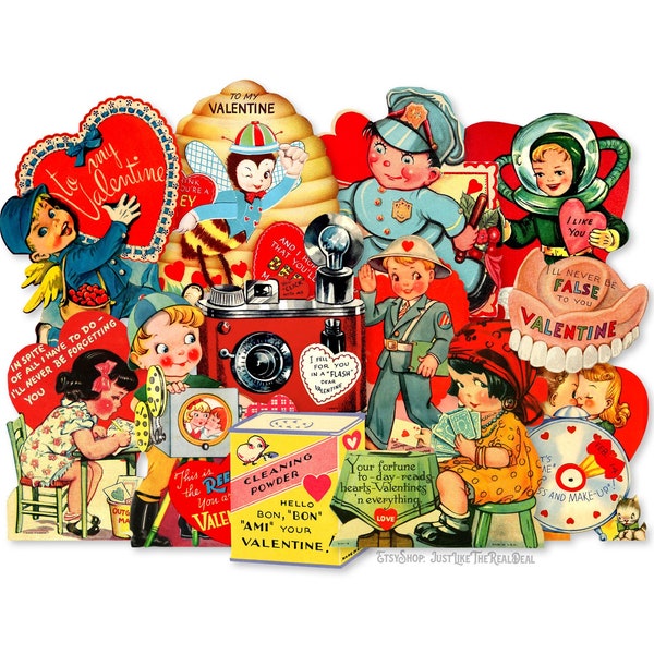 Vintage Valentines Day Paper Die Cuts, Printed Vintage Valentines Paper Decorations High-Quality Laser Reproductions Scrapbooking Crafts N•3