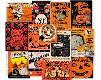 Vintage Halloween Images 12 Piece Assortment High-quality Laser Reproductions, Vintage Halloween Die Cuts Party Decor Ephemera