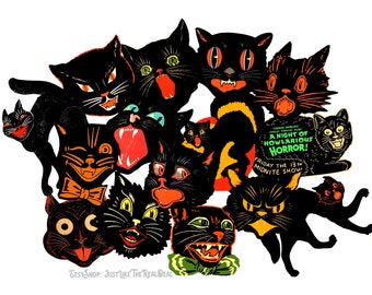 15 Piece Vintage Black Cats High-Quality Laser Reproductions Paper Cuts Pick Your Size