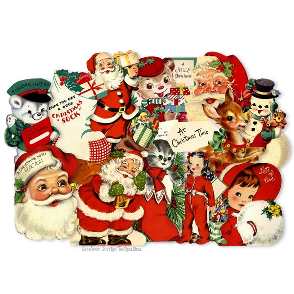 Vintage Christmas Paper Cuts 12 Piece, Printed Vintage Christmas Paper Cuts Decorations, Christmas Stickers High-Quality Laser Reproductions