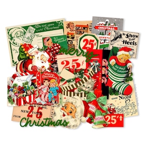 Vintage Christmas Paper Die Cuts, Printed Vintage Christmas Paper Decorations 20 Piece Set High-Quality Laser Reproductions