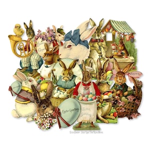 Victoriaanse paashaas papierstansen, bedrukte paaspapierdecoraties Hoogwaardige laserreproducties voor scrapbooking en knutselen
