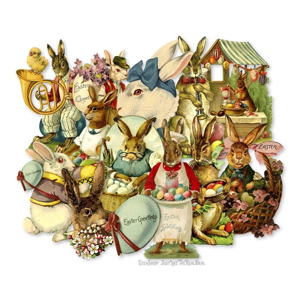 Victorian Easter Bunny Paper Die Cuts, Printed Easter Paper Decorations High-Quality Laser Reproductions Cuts For Scrapbooking And Crafts