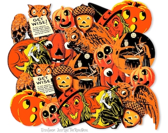 Vintage Pumpkins, Witches & Owls Halloween Die Cuts High-Quality Laser Reproductions Size of Cuts Vary From 3" - 1.25"