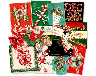 Vintage Candy Cane Paper Die Cuts, Christmas Paper Cut Outs Decorations High-Quality Laser Reproductions, Cuts Vary 2.75"-1.5"