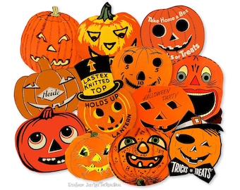 Vintage Halloween Pumpkin Paper Die Cuts, Printed Vintage Halloween Paper Decorations High-Quality Laser Reproductions Scrapbooking Crafts