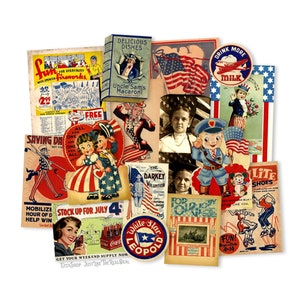 Papier découpé vintage 4th Of July, décorations en papier américain imprimées, reproductions laser de haute qualité, découpes pour scrapbooking et travaux manuels