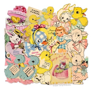 Variedade de recortes de papel de Páscoa vintage, etiquetas de efêmeras de Páscoa impressas, decorações, adesivos para scrapbooking, reproduções, cortes de papel N•2