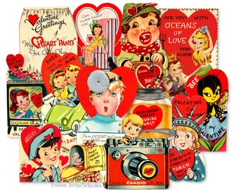 Vintage Valentines Day Paper Die Cuts, Printed Vintage Valentines Paper Decorations High-Quality Laser Reproductions Cut Outs N•3