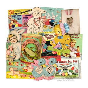 Vintage Ostern Ephemera Papierausschnitte Sortiment, gedruckte Ostern Ephemera Dekorationen Scrapbooking Aufkleber Reproduktionen Papierschnitte N•1