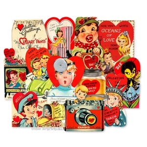 Vintage Valentines Day Paper Die Cuts, Printed Vintage Valentines Paper Decorations High-Quality Laser Reproductions Cut Outs N•3