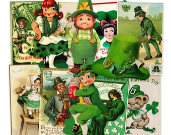Vintage Leprechaun St. Patrick's Day Paper Die Cuts, Printed Vintage Green Clover Cut Out Decorations High-Quality Laser Reproductions N•2