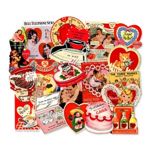 Vintage Valentines Day Paper Ephemera Die Cuts, Printed Vintage Valentines Paper Decorations High-Quality Laser Reproductions Scrapbooking