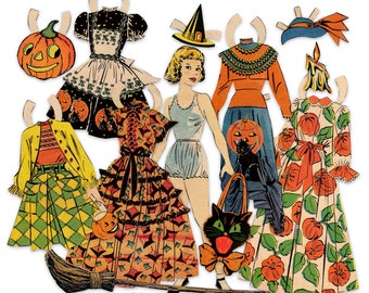 Vintage Halloween Paper Doll & Clothes, Vintage Halloween Paper Die Cuts Decorations High-Quality Laser Reproductions For Scrapbooking