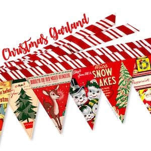 Vintage Christmas Pennant, Banner, Decorations, Peppermint Garland
