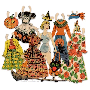 Vintage Halloween Paper Doll & Clothes, Vintage Halloween Paper Die Cuts Decorations High-Quality Laser Reproductions For Scrapbooking