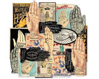 Vintage Hands And Palmistry Assortment 12 Piece High-Quality Laser Die Cut Reproductions
