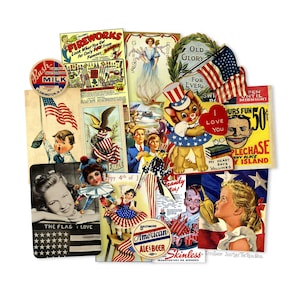 Papier découpé vintage 4 juillet II, décorations patriotiques imprimées en papier, reproductions laser de haute qualité, découpes pour scrapbooking et travaux manuels