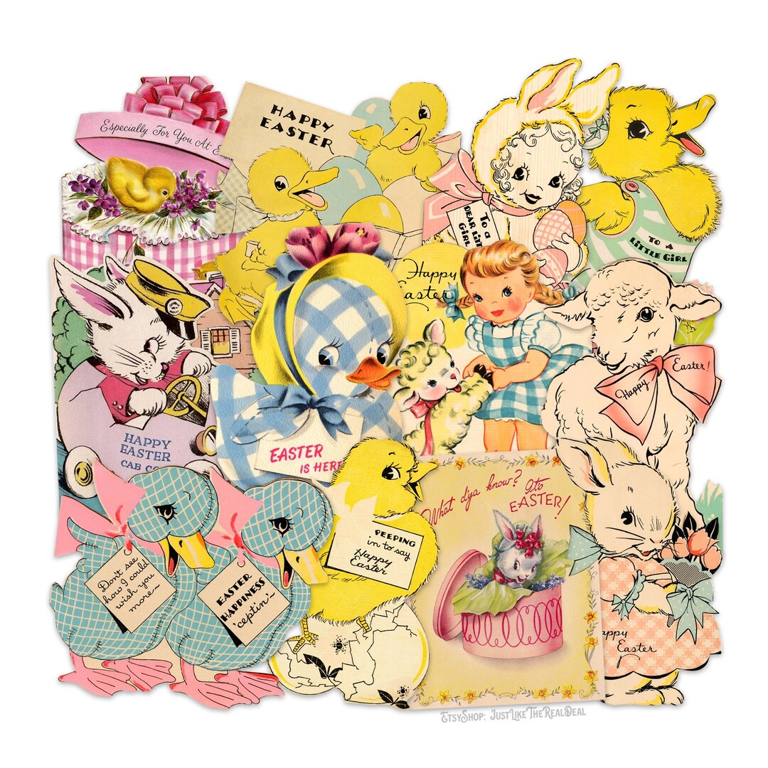 Vintage Easter Paper Cut Outs Assortment, Printed Easter Ephemera Tags