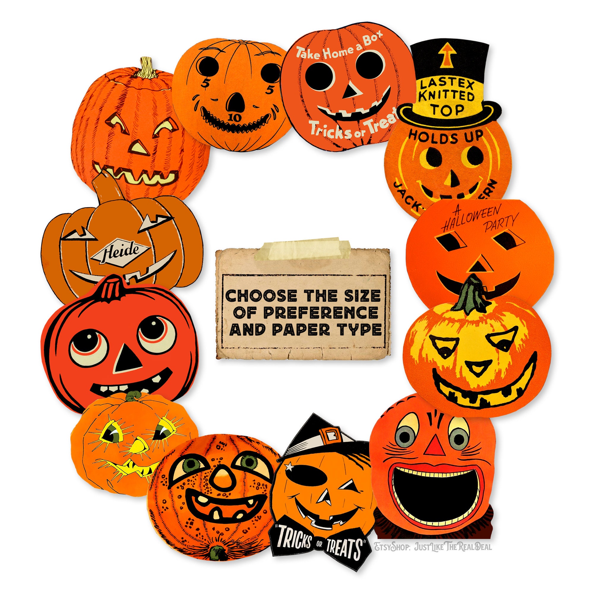 Vintage Halloween Pumpkin Paper Die Cuts, Printed Vintage Halloween ...