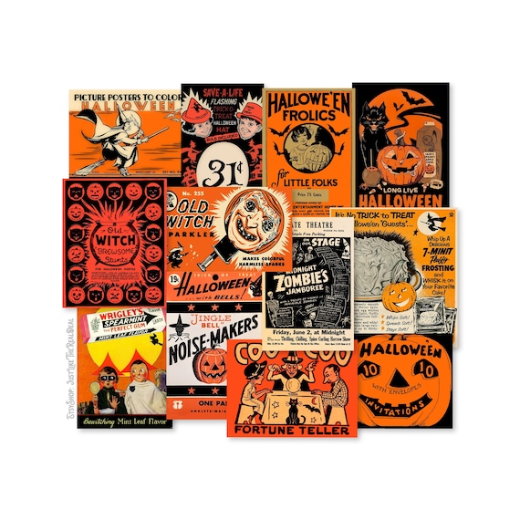 Vintage Halloween Images 12 Piece Assortment High-quality Laser Reproductions, Vintage Halloween Die Cuts Party Decor Ephemera