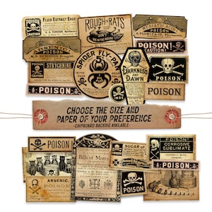 Antique Black Poison & Crossbones Bottle Labels Ephemera 20 Piece High ...