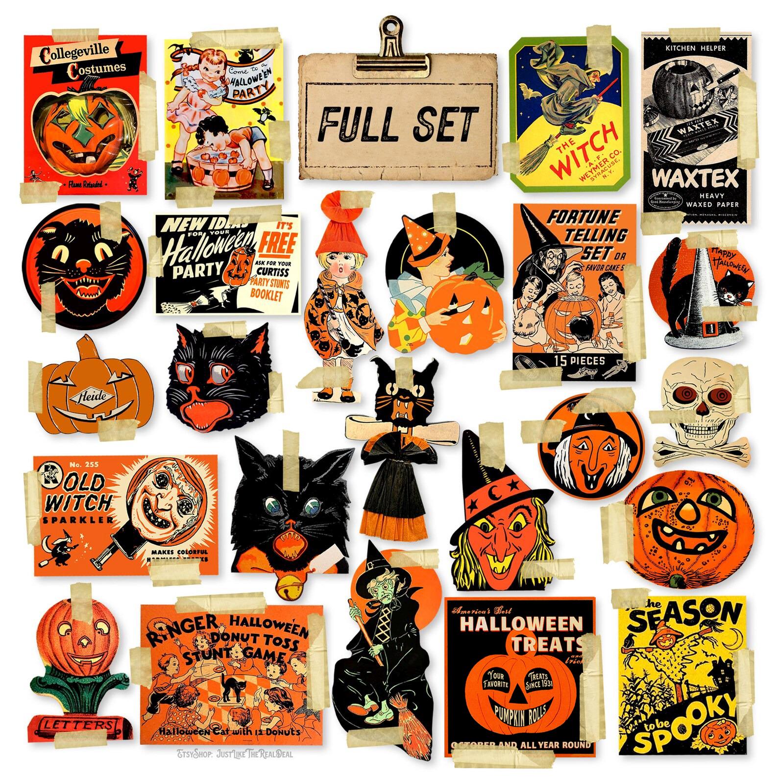Vintage Halloween Paper Ephemera Die Cuts II, Printed Vintage Halloween