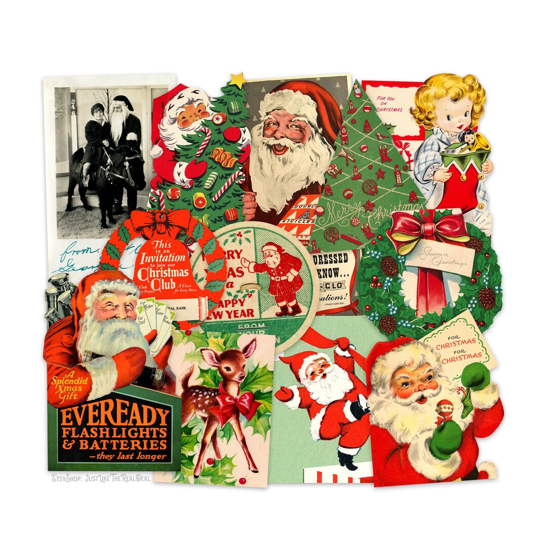 Vintage Christmas Paper Ephemera Die Cuts, Printed Vintage Christmas