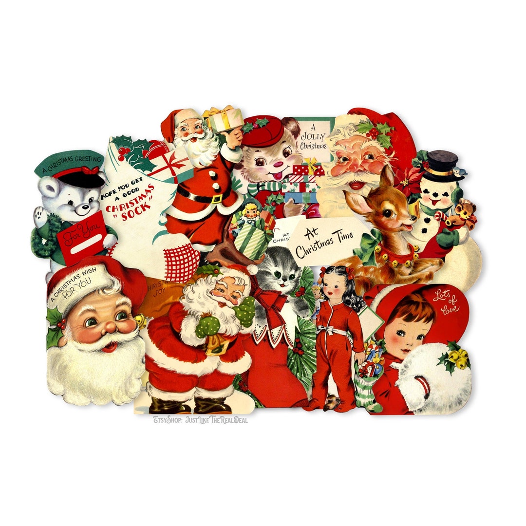 Vintage Christmas Paper Cuts 12 Piece, Printed Vintage Christmas Paper