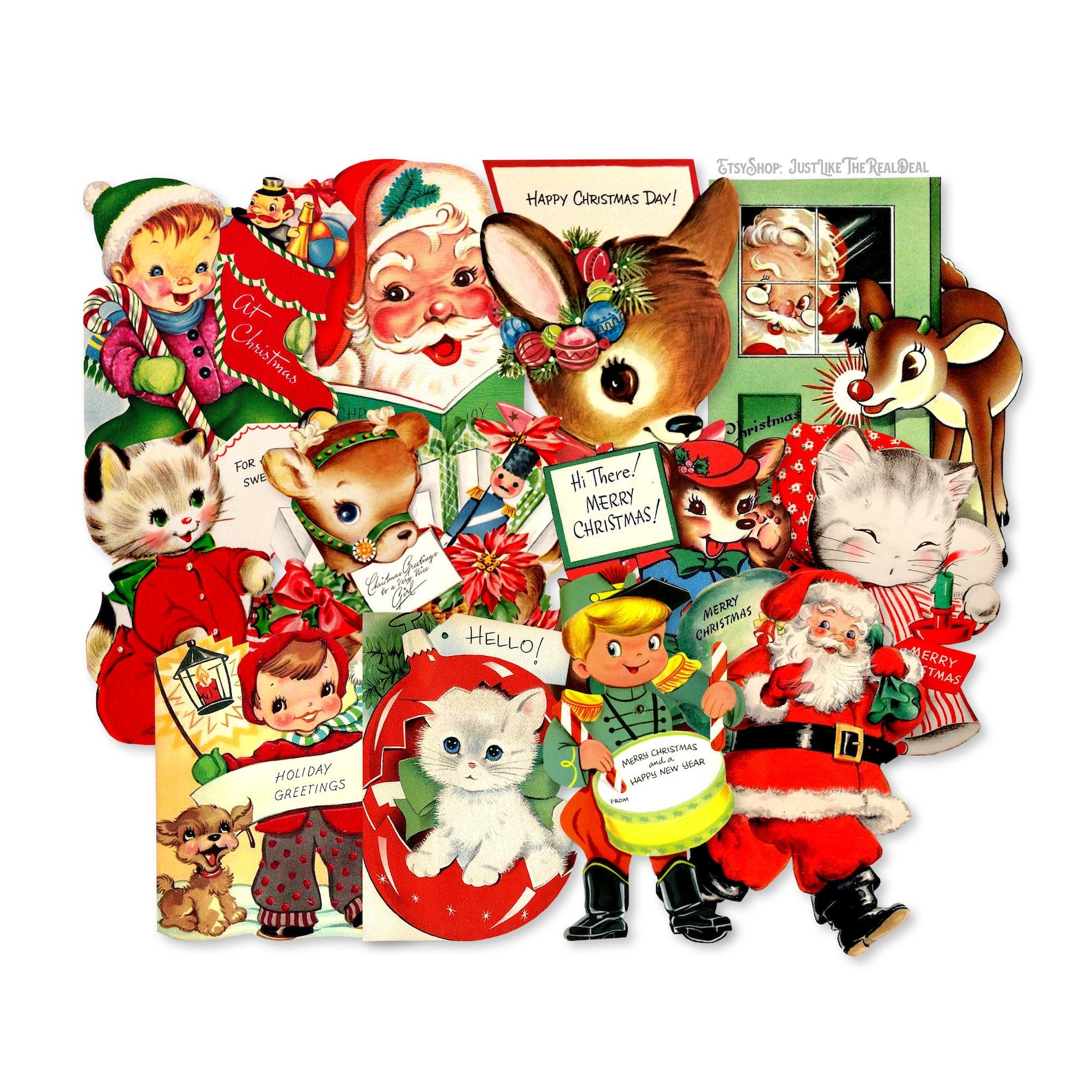 Vintage Christmas Paper Die Cuts, Printed Vintage Christmas Paper