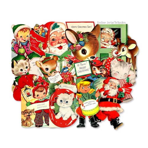 Vintage Christmas Paper Die Cuts Printed Vintage Christmas Etsy